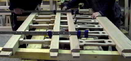 All the infills glued up in place with the horizontal rails of he Victorian gates