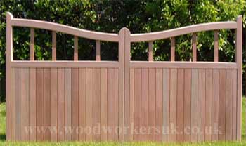 Hardwood low centre version of our Caernarfon driveway gates