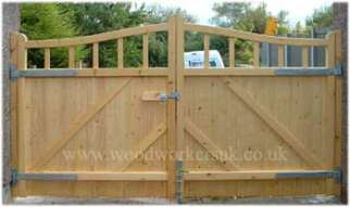 Rear view of our Caernarfon driveway gates in Softwood