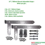 14 inch 360mm braced adjustable gate hinges what you get