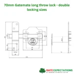 70mm double locking long throw gate locks dimensions